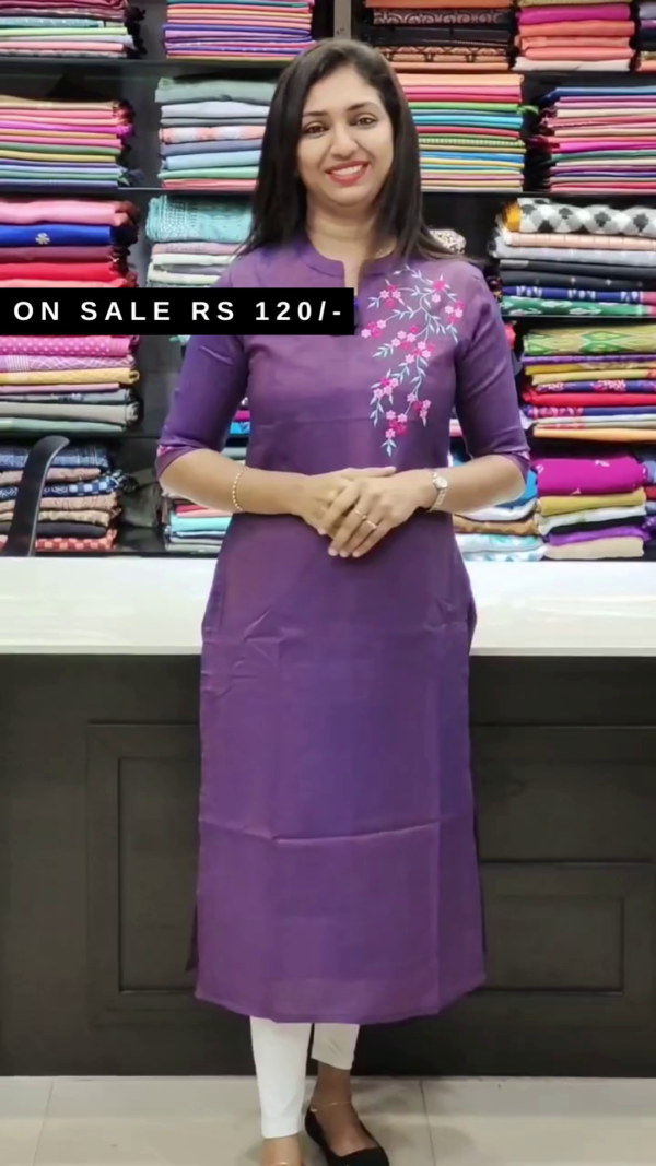 Embroidered Cotton Kurti For Women - Image 3