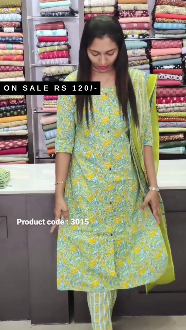 Beautiful pure cotton printed kurta pant suit neck hand embroidered mirror work along side Chiffon dupatta - Image 3