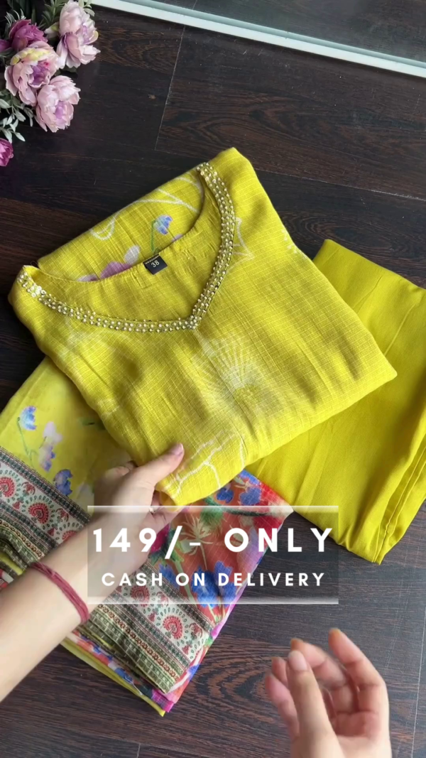 Rangoli Womens Kurta with Pant and Dupatta Set / Kurta Suit Set