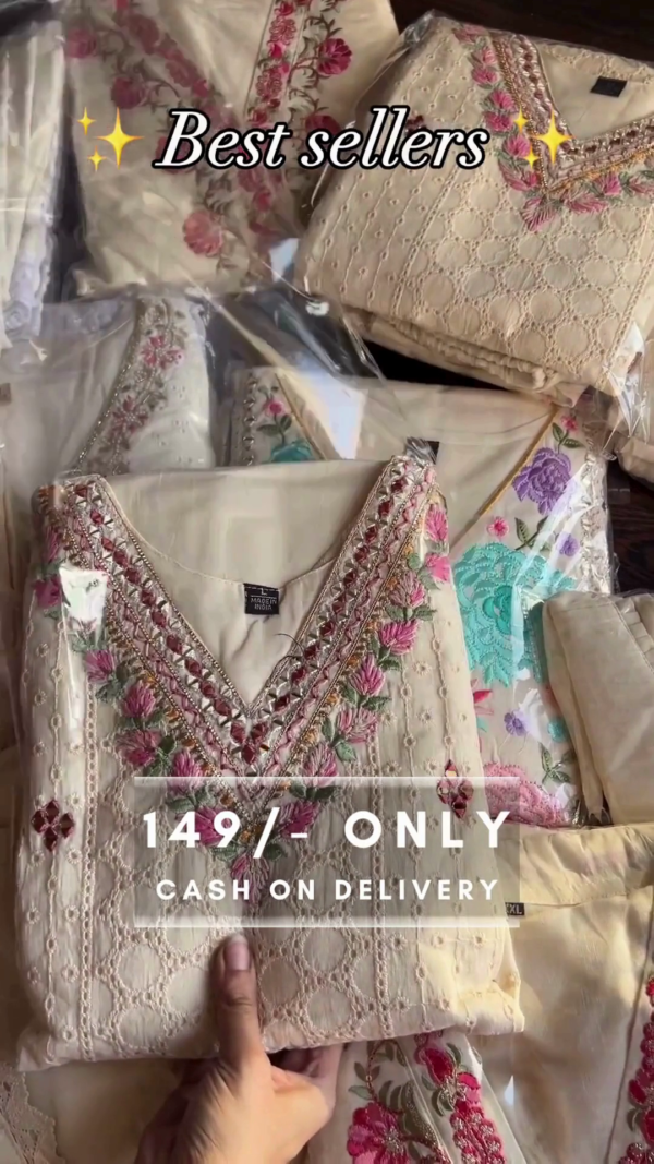 Unstitched Cotton Silk Salwar Suit Material Embroidered - Image 4