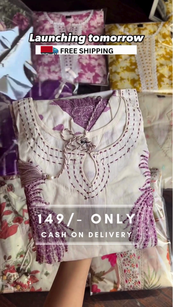 Women Cotton Blend Kurta Pant Set - Image 6
