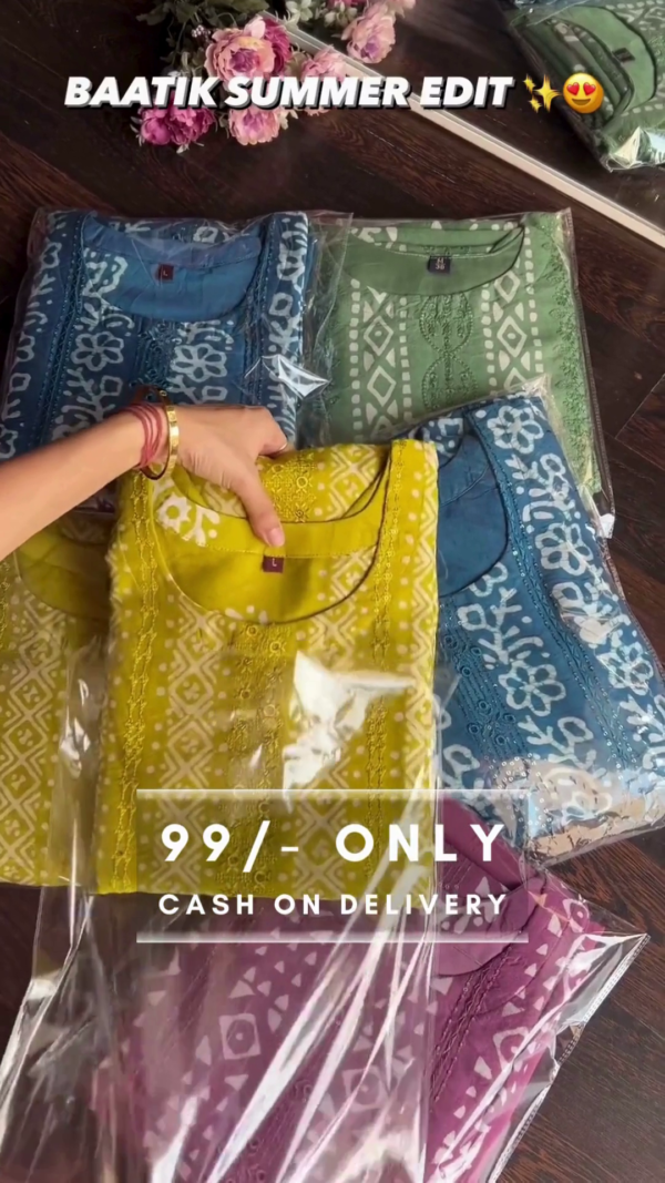 Women's Cotton Printed Straight Kurti Palazzo Pants Set - Image 2