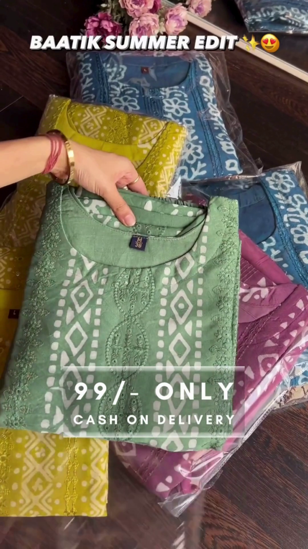 Women's Cotton Printed Straight Kurti Palazzo Pants Set - Image 3