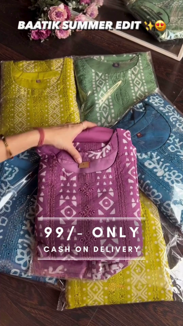 Women's Cotton Printed Straight Kurti Palazzo Pants Set - Image 5